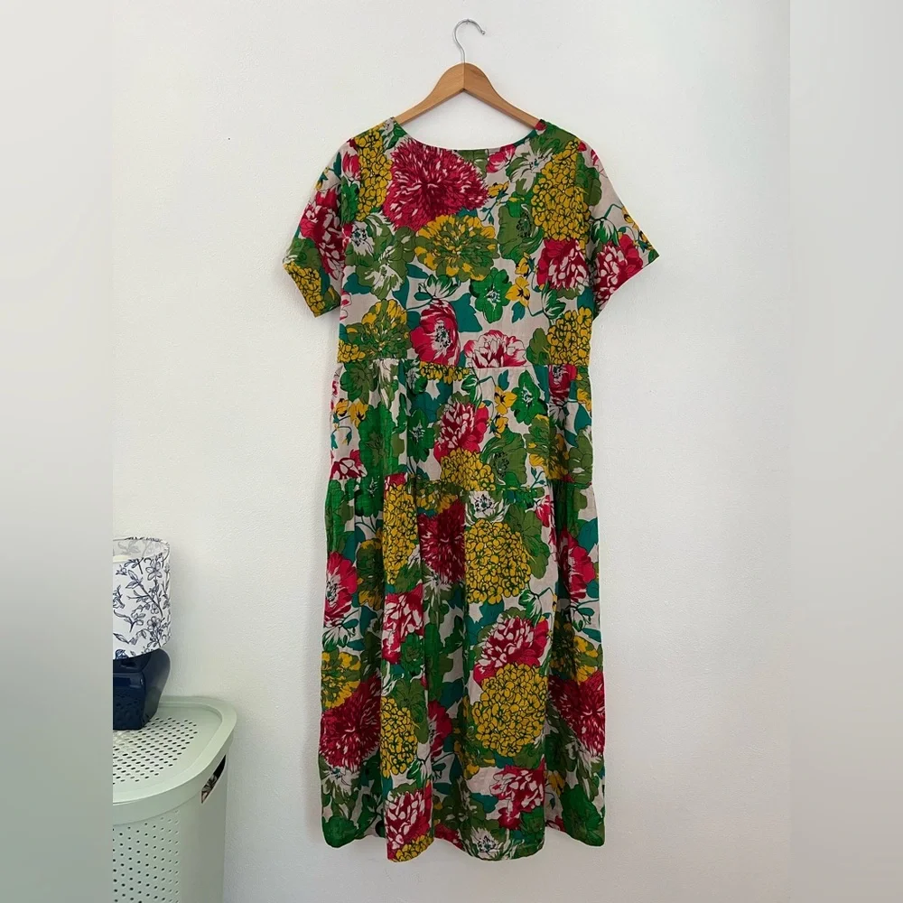 Beautiful 100% Cotton Yesno Colorful Floral Print Flowy Modest Maxi Dress - Picture 9 of 10